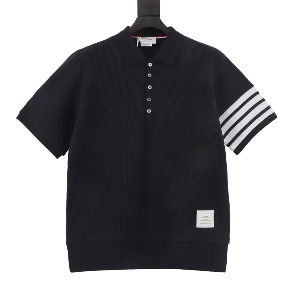 Thom Browne Waffle Four Stripes Short Sleeve Polo Shirt